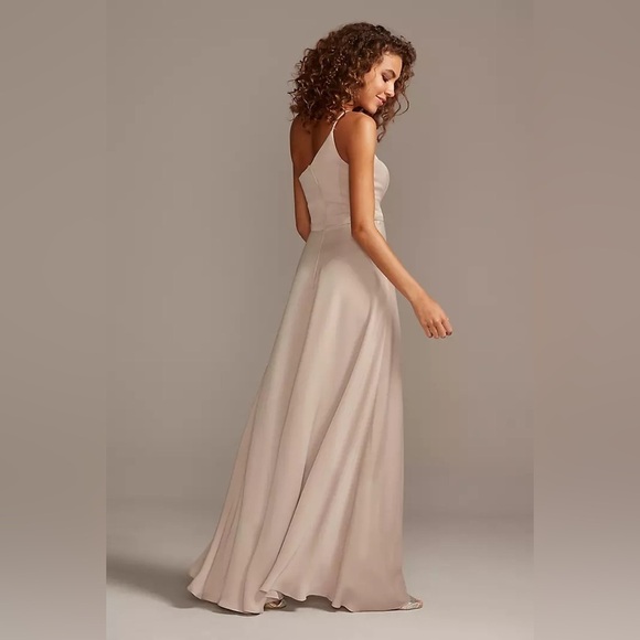 David’s Bridal Crepe-Back Satin One-Shoulder Dress Marine Blue Size 2 - Picture 4 of 8